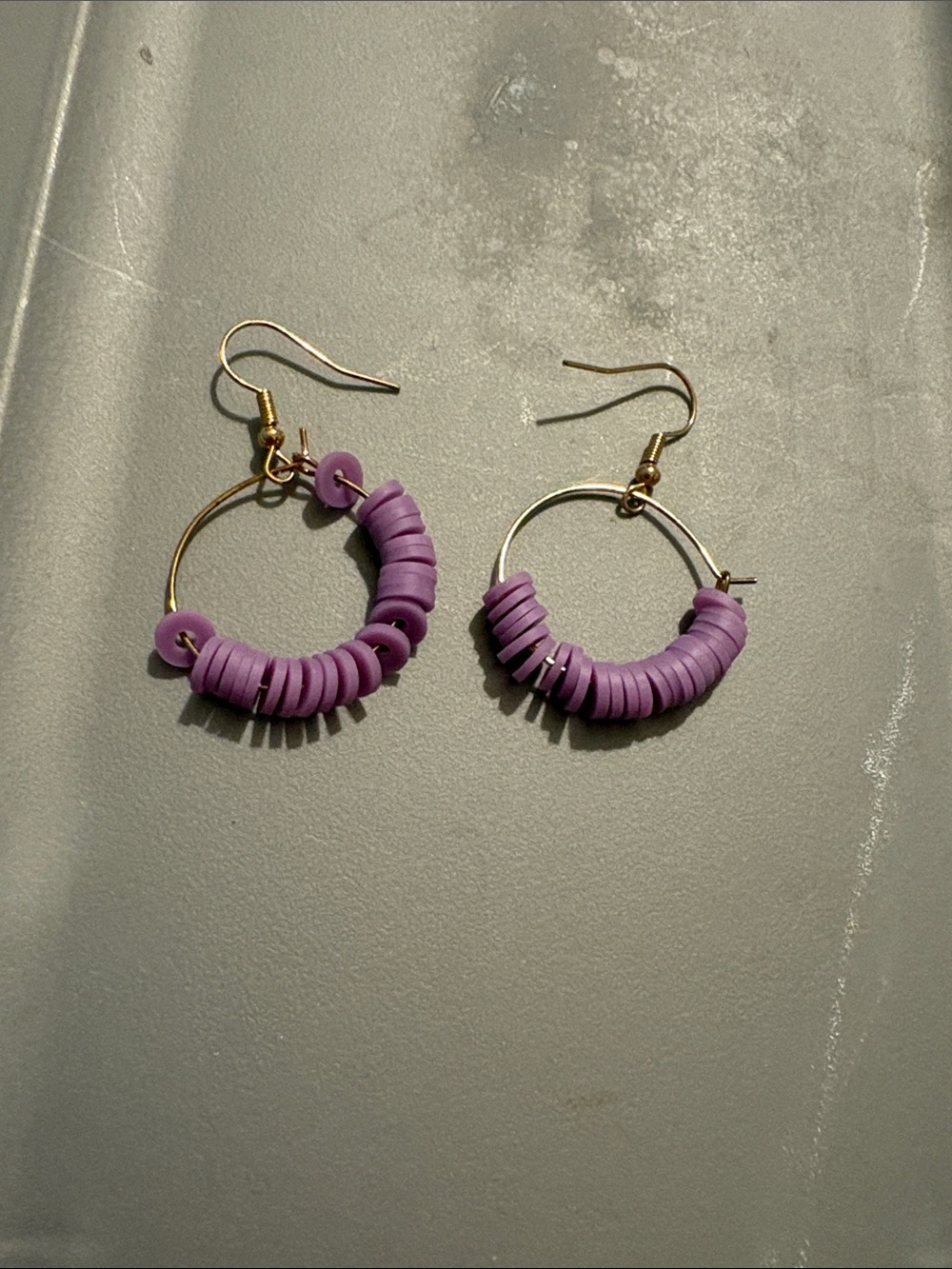 Gold Hoop Earrings with Lavender Disc Beads - Women Jewelry